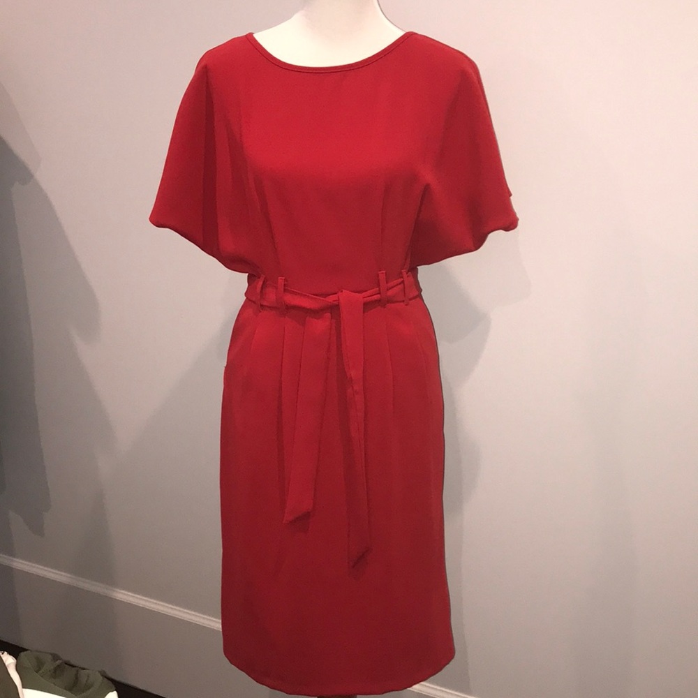 Red flutter sleeve dress